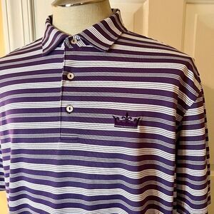 NWOT Men's Peter Millar Summer Comfort Purple White Crown Logo Polo Shirt LARGE